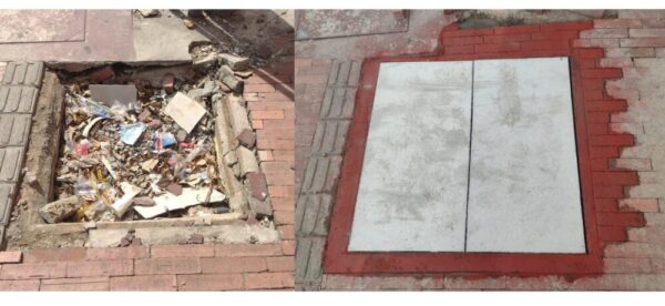 Distrito inició la reposición de 225 tapas en el Centro Histórico