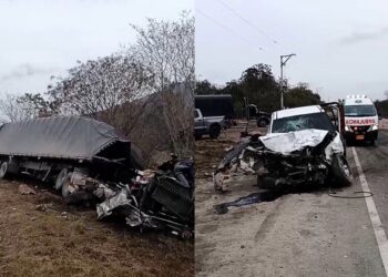 Fuerte choque entre tractomula y camioneta deja tres heridos en la Ruta del Sol, sur de Santa Marta