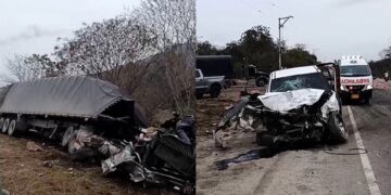 Fuerte choque entre tractomula y camioneta deja tres heridos en la Ruta del Sol, sur de Santa Marta