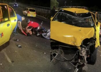 Pareja lesionada tras choque entre taxi y motocicleta en la vía del Ziruma