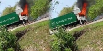 Incendian camión de Servientrega en la vía Santa Marta-Riohacha tras nuevos hechos de violencia